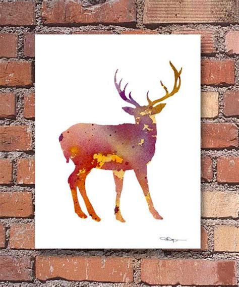 Deer Art Print Watercolor Wildlife Abstract Painting