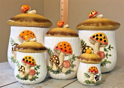 Vintage 1983 Sears Roebuck & Co. Ceramic Merry Mushroom Canisters Set ...