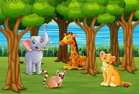 Animals cartoon are enjoying nature in the jungle 5557637 Vector Art at ...