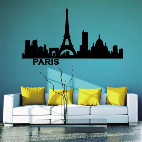 Paris Skyline Paris Cityscape Silhouette Wall Sticker ไวนิลสำนักงานหอพักวิทยาลัยห้องนั่งเล่นตก ...
