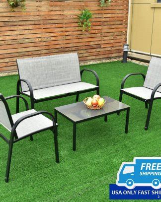 4 pcs Patio Furniture Set with Glass Top Coffee Table – By Choice Products