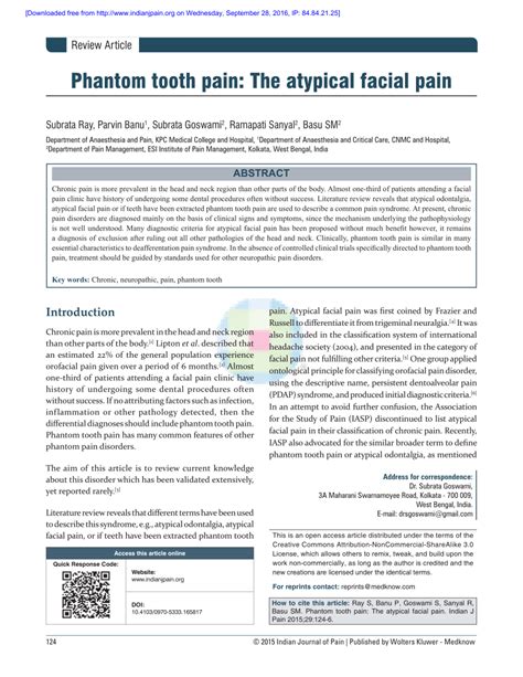 (PDF) Phantom tooth pain: The atypical facial pain