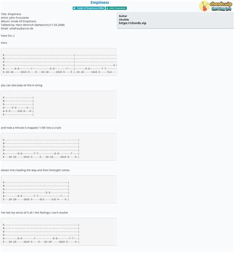 Chord: Emptiness - tab, song lyric, sheet, guitar, ukulele | chords.vip