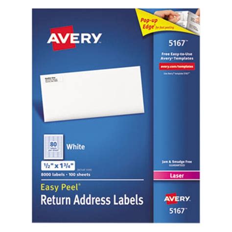 Avery 5167 Easy Peel 1/2" x 1 3/4" Printable Return Address Labels - 8000/Box