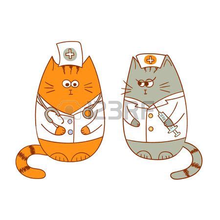 Cartoon medical team - the doctor and the nurse. Funny cats characters ...