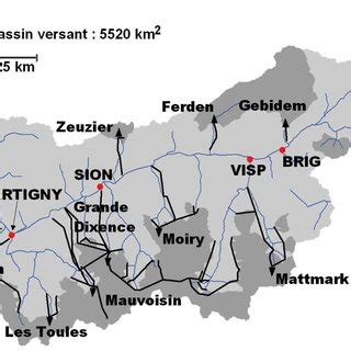 carte du bassin versant du Rhône supérieur avec les principaux... | Download Scientific Diagram