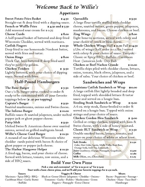 Willie’s New Menu 11162017 – Welcome to Willie’s