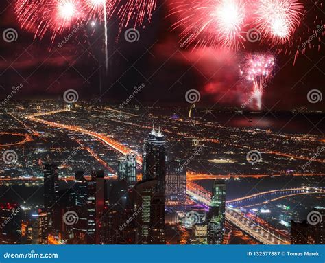 New Year Fireworks Display in Dubai, UAE Stock Image - Image of lights ...