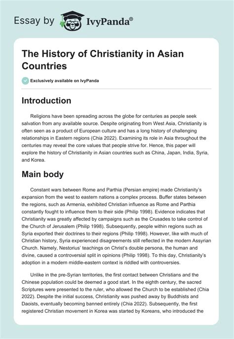 The History of Christianity in Asian Countries - 928 Words | Research Paper Example