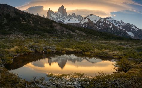 Fitzroy reflection in a little tarn. Parque Nacional Los Glaciares, Patagonian Andes ...