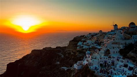 Santorini During Sunset Aegean Sea Coast Greece HD Travel Wallpapers | HD Wallpapers | ID #49322