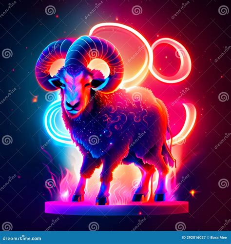 Ram Zodiac Sign. Vector Illustration in Neon Style. Isolated on Black Background Stock ...