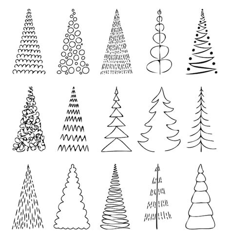 Premium Vector | Christmas tree black and white set fir tree line ...