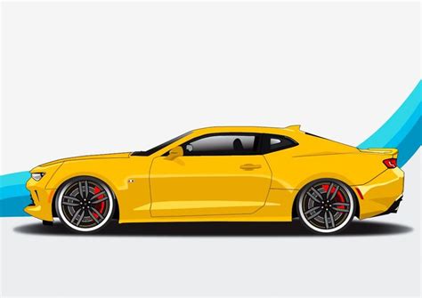 a yellow sports car with red rims parked in front of an upward arrow