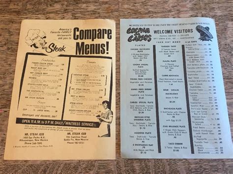 2 Vintage Albuquerque Santa Fe New Mexico Menus Mr. Steak & Cocina de ...