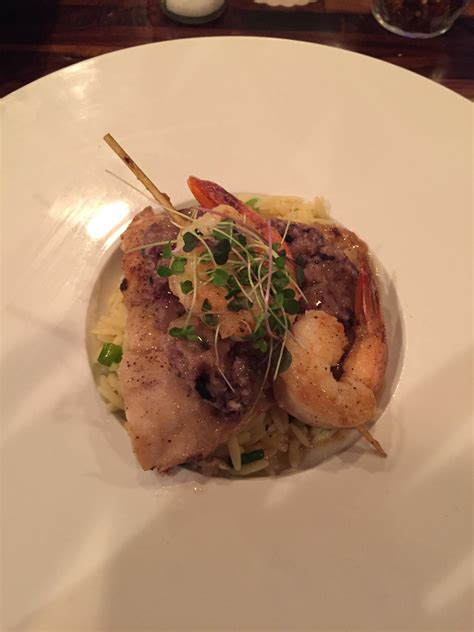 [I Ate] Blueberry encrusted snowy grouper. Served with grilled shrimp over green onion orzo. : r ...