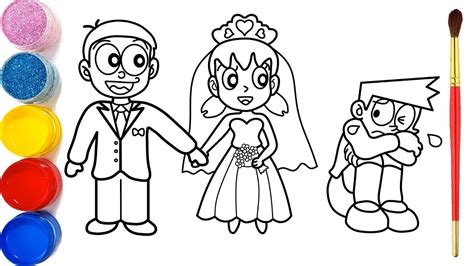 Draw Nobita and Shizuka Wedding | Vẽ Và tô Màu Đám Cưới Nobita và Shizuka | Pernikahan Mewarnai ...