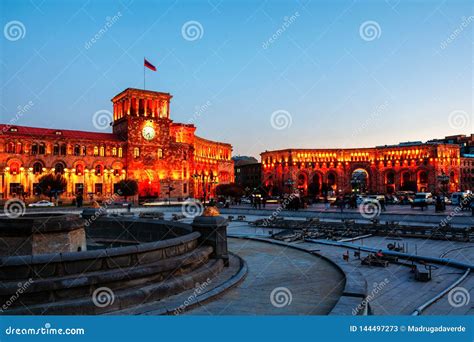 Republic Square in Yerevan, Armenia at Night. Illuminated Historical ...