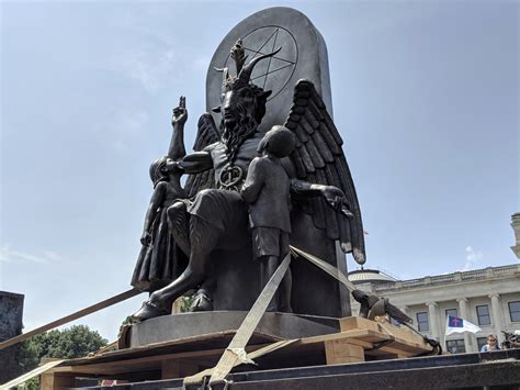 Satanic Temple Protests Ten Commandments Monument with Baphomet Statue