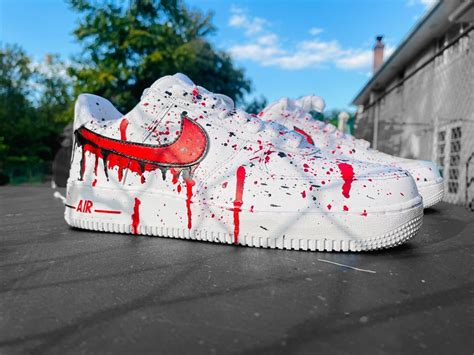 Air Force 1 Custom Sneakers Blood Drip Splatter Red Black White Shoes – Rose Customs, Air Force ...