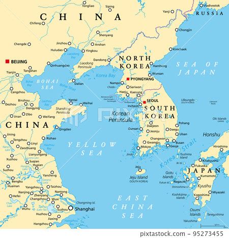 Korean Peninsula region, political map.... - Stock Illustration [95273455] - PIXTA