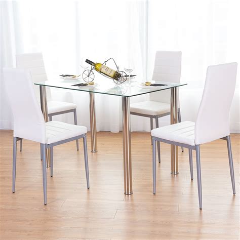 UBesGoo 5 Pieces Dining Set Modern Dining Table Set with 4 PU Leather Chairs Kitchen Room Table ...