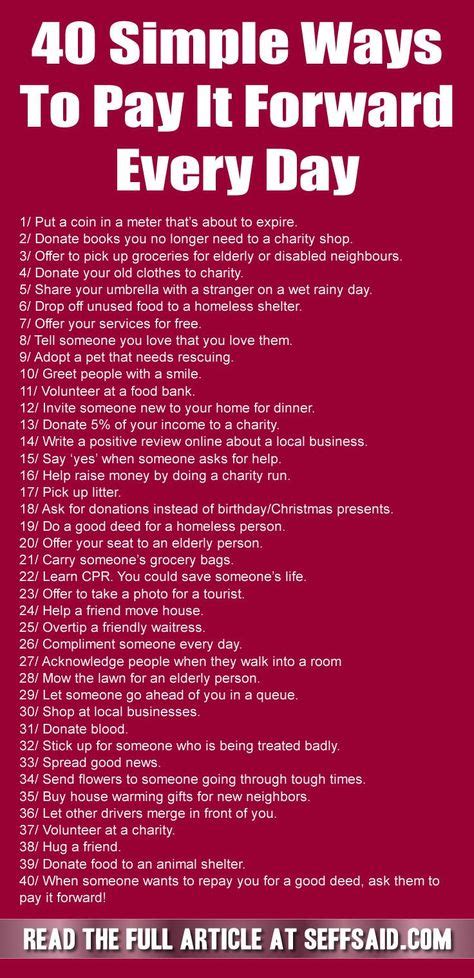 40 Simple Ways To Pay It Forward Every Day | Kindness challenge, Pay it forward, Paying it ...