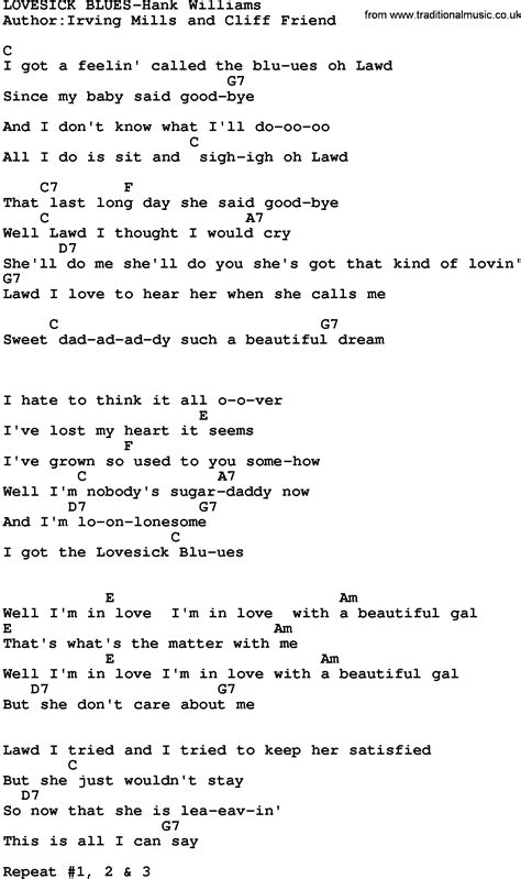 Country Music:Lovesick Blues-Hank Williams Lyrics and Chords