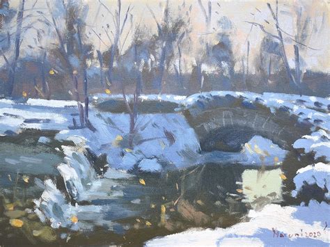 Snow at Stone Bridge Painting by Ylli Haruni - Fine Art America