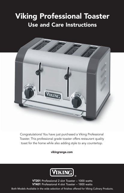 Viking Professional Toaster Use And Care Instructions - Abt