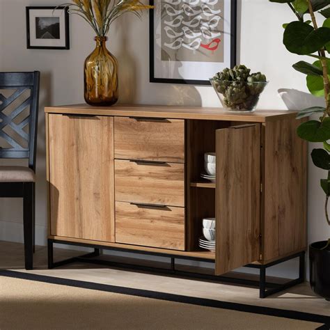 Baxton Studio Reid 3 Drawer Sideboard in Oak/Black | NFM