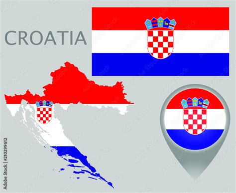 Colorful flag, map pointer and map of Croatia in the colors of the ...