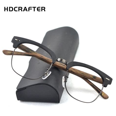 Hdcrafter Unisex Full Rim Round Metal Wood Frame Eyeglasses Ps7090 ...