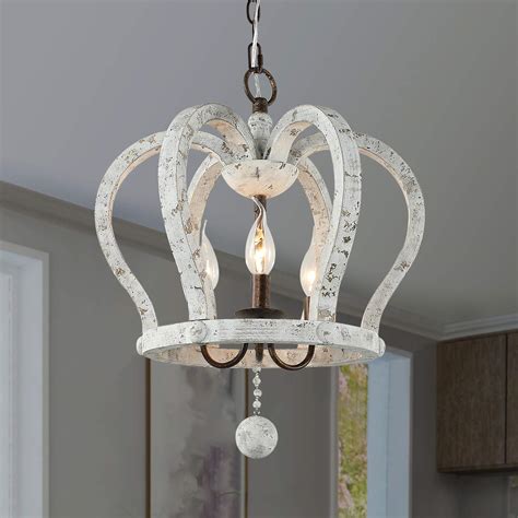 Buy Farmhouse Chandelier,Distressed White Wooden Chandelier,3-Light ...