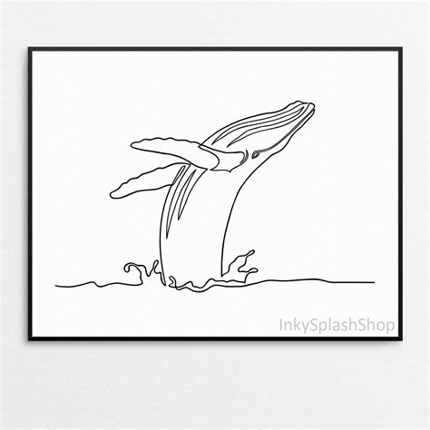 Whale art printable Humpback whale breaching Single line drawing ...