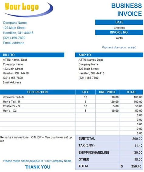 Free Excel Invoice Templates - Smartsheet