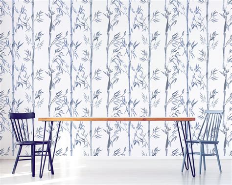 Watercolor Wallpaper With Blue Bamboo Peel and Stick - Etsy