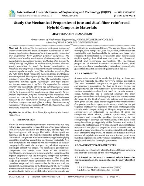 IRJET-Study the Mechanical Properties of Jute and Sisal Fiber Reinforced Hybrid Composite Materials