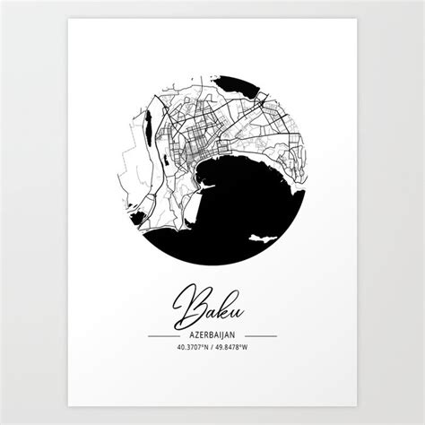 Baku Area City Map, Baku Circle City Maps Print, Baku Black Water City ...