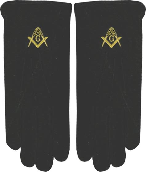 MM37-BE Black Cotton Gloves with Direct Embroidered Masonic Emblem