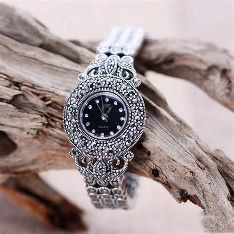 MetJakt Handmade Woven Thai Silver Zircon Bracelet Watch Solid 925 ...