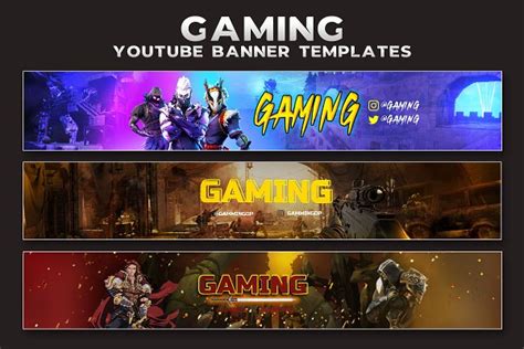 3 YouTube Gaming Banner Template PSD | Creative Market