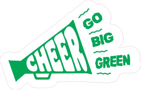 5in x 3in Go Big Green Megaphone Cheer Sticker Vinyl Cheerleading Stickers | StickerTalk®