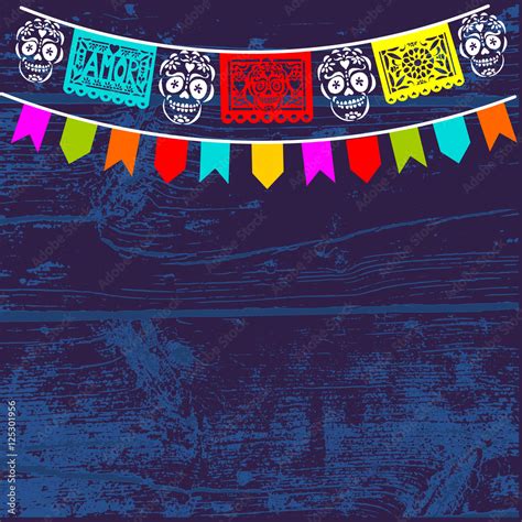 Dia de Los Muertos, Mexican Day of the Dead background with paper cut flags, vector illustration ...