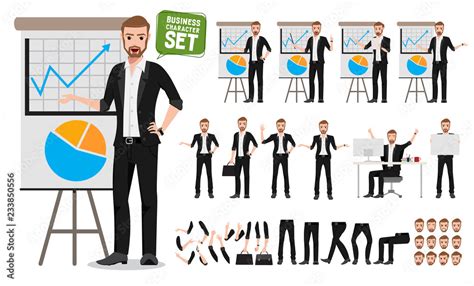 Male business vector character set. Business man cartoon character creation talking business ...