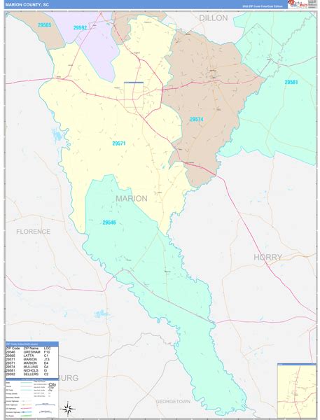 Marion County, SC Wall Map Color Cast Style by MarketMAPS - MapSales