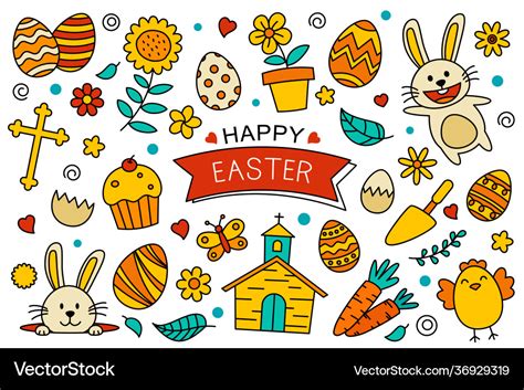 Happy easter doodle elements design easter set Vector Image