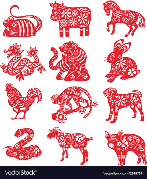 The twelve chinese zodiac paper cut Royalty Free Vector