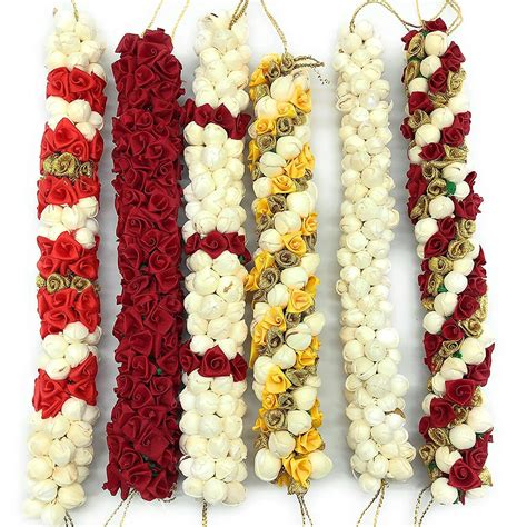 Super Gelingen Hair Gajra in Artificial Mogra Flower with Multicolor And Multi Designs Pack of 6 ...