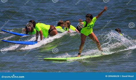 Kids Surfing during Bunger Surf Camp at Gilgo Beach Editorial Stock ...